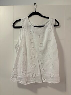 J. Crew White Eyelet Sleeveless Cotton Top